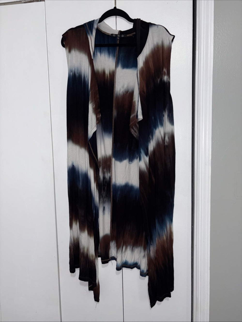 COIN 1804 Hooded Tie Dye Open Cardigan Duster Vest Sleeveless Plus Sz 3X pockets